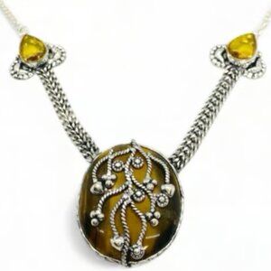 925 Sterling Silver with Tiger eye and Citrine Stones